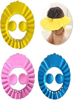 اشتري Pengxiaomei 3Pcs Baby Shower Caps,3 Colors Baby Bathing Hat Kids Adjustable Shower Cap Kids Wash Hair Shield with Ear Protection في مصر