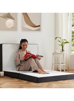 Buy White Folding Portable Mattress With Black Border 180 X 90 X 10Cm in UAE