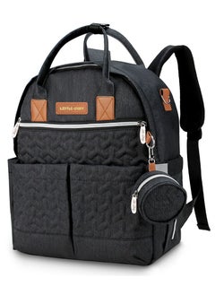 اشتري Quilted Diaper Backpack With Pacifier Bag And Stroller Hooks-Black في الامارات