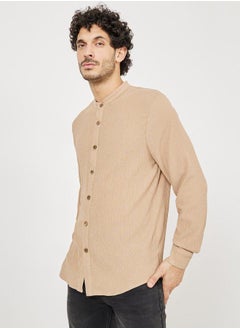 اشتري Textured Grandad Collar Knitted Shirt في السعودية