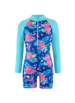 Buy Girls' Long-Sleeve Unicorn One Piece Swimsuit for Water Sports Blue/Red in Saudi Arabia