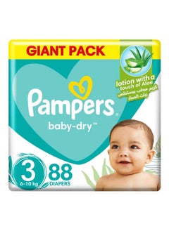 Buy Pampers Baby-Dry Tape Style Diapers with Aloe Vera, 88 Count, Size 3, 6-10 kg - Up to 100 Percent Leak Protection for 12 Hours, Wetness Indicator in Saudi Arabia