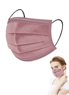 Buy 50 Pcs Disposable Individual Packs Anti Dust Face Masks, Breathable 3 Layer Non Woven Mask Facial, Metal Nose Clip Elastic Earloop Mouth Cover(Pink) in Saudi Arabia