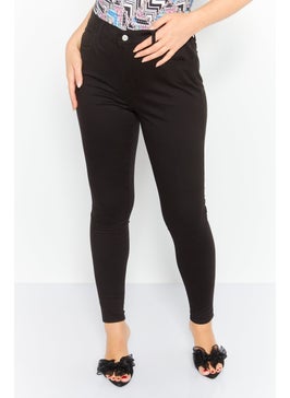 Buy Women High Rise Super Skinny Solid Denim Jeans, Black in Saudi Arabia