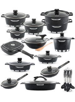 Buy Cookware Set 33 pieces- Pots and Pans set Multi Layer Granite Non Stick Coating Complete cooking set 100% PFOA FREE, Dishwasher Safe, Oven Safe (Blue) in UAE