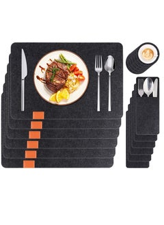 Buy Felt Place Mat Set Coasters and Cutlery Pockets Set of 6 Heat Resistant Washable Place Mats for Home Restaurant Dining Table 40 x 30 cm in Saudi Arabia