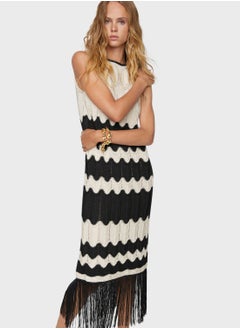 Buy Color Block Fringe Hem Dress in UAE