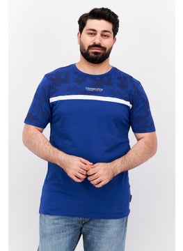 اشتري Men Round Neck Short Sleeve Brand Logo T Shirt, Blue/White في الامارات