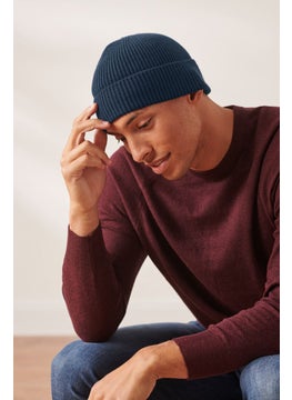 Buy Men Knitted Beanie Hat, Navy in UAE