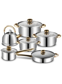 Buy 12-Piece Stainless Steel Cookware Set Pot and Pan Set in Saudi Arabia