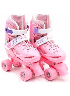 اشتري Roller Skates Adjustable Size Double Row 4 Wheel Skates for Outdoor Indoor Children Skates for Boys And Girls XL L and S Size Pink Colour في الامارات