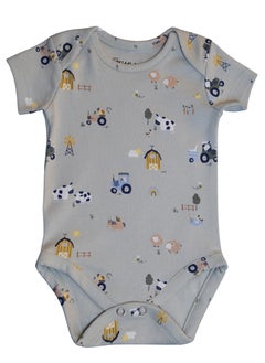 Buy Kiddiebumz 100% Super Soft Cotton, Short Sleeves Unisex Baby Rompers/Bodysuits/Onesies, Gray Farmland Print, New Born To 24 Months in UAE