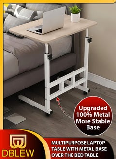 Buy Upgraded Metal Base Adjustable Multipurpose Movable Desktop Computer Mobile Laptop Desk Home And Office Desks For Work and Study Moveable Portable Coffee Overbed Tray Bedside Sofa Table in UAE