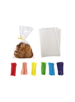 اشتري 100 مجموعة من أكياس السيلوفان البلاستيكية الشفافة مع 6 روابط ملتوية ملونة للهدايا حقيبة هدايا البسكويت والبسكويت وحقيبة الهدايا كيس الحلوى في الامارات