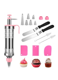 اشتري Icing Decoration Gun Set, Stainless Steel Dessert Decorating Syringe, Cake Decorating Gun, Cupcake Piping Kit with 6 Icing Nozzles, 3 Cream Scraper, 2 Offset Spatula, 2 Nozzle Brush for Kitchen Baking في السعودية