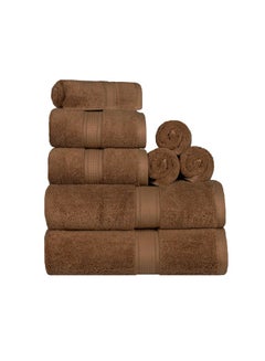 Buy Comfy 8 Piece Brown Combed Cotton Hotel Quality 600Gsm Highly Absorbent Towel Set in UAE