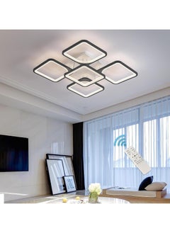 Buy Modern LED Ceiling Light, Dimmable 5 Heads Squares Ceiling Lamp Fixture with Remote, Acrylic Metal Flush Mount Ceiling Lighting Fixture with Remote for Living Room Bedroom (70W, Black) in UAE