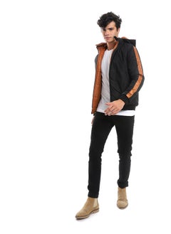 Buy Zipper Closure Double Face Printed & Waterproof Jacket - Cramel Brown & Black_Multicolour in Egypt