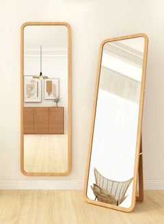Buy 160×50CM Wooden Full Length Mirror Floor Mirror Beech Rounded Corner Standing Mirror Rustic Mirror Free Standing or Wall-Mounted Wood Framed in Saudi Arabia