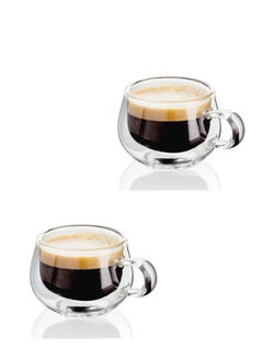 اشتري كوب قهوة زجاجي ذو طبقتين 2 حزمة - كوب شاي زجاجي ذو جدران مزدوجة - شفاف 200 مليلتر في الامارات