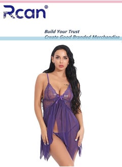 Buy Lougnewear for Women V Neck Tulle Mesh Pajamas Babydoll Backless Bow Camisole Home Sleepwear in Saudi Arabia