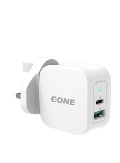 Buy Original 20W Wall Charger With a USB Port and a USB-C Port Compatible With iPhone / Samsung / Huawei White Color in Saudi Arabia
