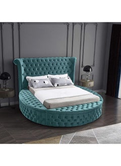 Buy Lotus | Wooden Bed Frame Upholstered in Velvet - Turquoise in Saudi Arabia