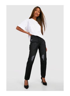 Buy Basic High Waisted Slashed Knee Mom Jeans in Saudi Arabia