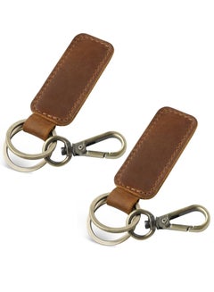 اشتري Genuine Leather Car Keychain, 2Pcs Universal Key Fob Keychain Leather Key Chain Holder for Men and Women, 360 Degree Rotatable, with Anti-lost Ring,  Vintage Carabiner Clip (Brown) في السعودية