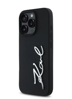 Buy iPhone 16 Pro Max Case TPU Silicone with Metal Signature Logo / Drop Protection Back Cover / Easy Snap On / Comfortable Grip - Black in UAE