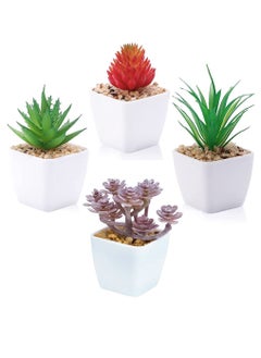 Buy 4-Piece Artificial Succulent Plant With Pot Multicolour in UAE