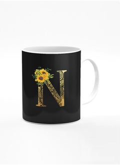 Buy Designer Printed Coffee Mug 11oz Ceramic Personalised Gift Mugs Cup Custom Monogram Initial Letter Mandala Floral Pattern Alphabet N (Black) in UAE