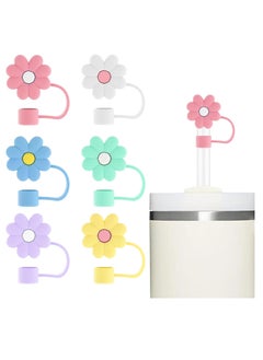 Buy 6 Pcs Reusable Silicone Straw Cover Cap for Stanley Cup Cute Color Flower Straw Lid in Saudi Arabia