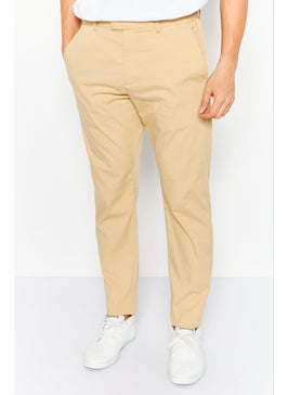 اشتري Men Slim Fit Stretchable Solid Chino Pants, Beige في الامارات