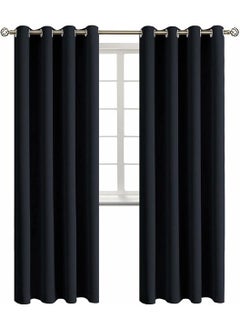 Buy 2 Panels Grommet Thermal Insulated Room Darkening Blackout Curtains 1.32*2.13M Black in Saudi Arabia