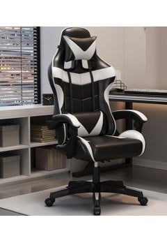 Buy Adjustable Racing Gaming Chair, Ergonomic Design Lumbar High Back PU Leather with Comfortable Armrest and Headrest, White/Black in UAE