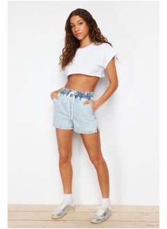 Buy Light Blue Lace Detailed Denim Shorts TWOSS21SR0388 in Egypt