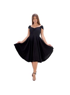 اشتري A SHORT BLACK WOMEN`S DRESS WITH CUFFS AND A WIDE POCKET في مصر