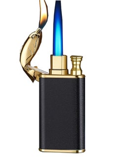 Buy Refillable Magic Windproof Dual Arc Double Flame Lighter Gold Dolphin Black Body (Without Gas) in UAE
