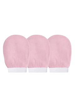 Buy Korean loofah for cleaning the skin and exfoliating the skin, viscose shower glove for making Moroccan bath at home, pink color 3 pcs in Saudi Arabia