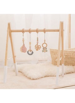 اشتري Wooden Baby Gym with 4 Hanging Toys Foldable Baby Play Gym Frame Activity Gym Hanging Bar Newborn Gift Baby Girl and Boy Gym，Baby Toys for Perfect 0-1.5 Years Baby Shower في الامارات