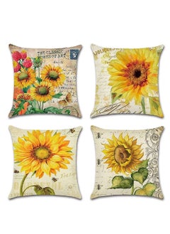 Buy 4 Pack Throw Pillow Covers Decorative Linen Pillowcase Sunflower Pattern Waterproof Cushion Perfect to Outdoor Patio Garden Living Room Sofa Farmhouse Decor in UAE