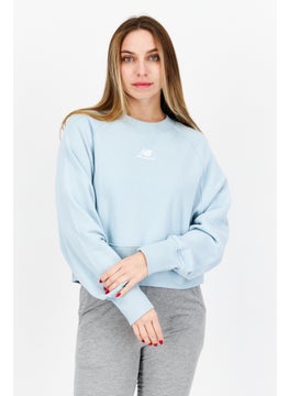 اشتري Women Sportswear fit Brand Logo Cropped Sweatshirts, Light Blue في السعودية