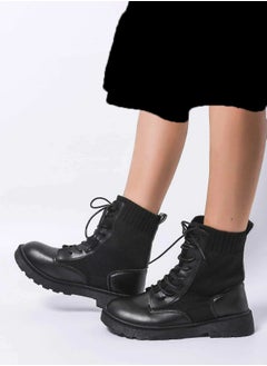 اشتري Minimalist Lace-up with kint Front Combat Boots في الامارات