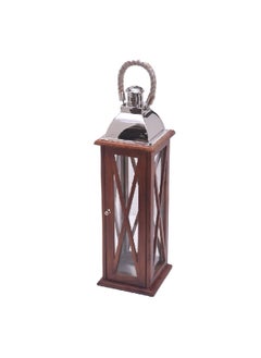 Buy Wood and Glass Lantern with Rope Handle Brown and Silver 76 x 23 x 23 cm 14044 L in Saudi Arabia