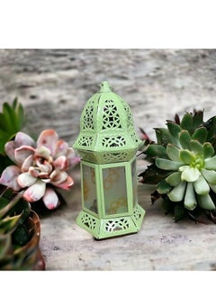 Buy Ramadan Lantern Glass Metal 12" Light Green - Decorative Islamic Style - Unique Design Decorative Decorative Accent in Egypt