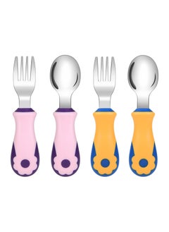 اشتري Toddler Fork and Spoon, 4 Pcs Stainless Steel Baby Utensils Cutlery Set, Toddler Utensils Spoons Forks Self Feeding Learning Spoons, Children Flatware Weaning and Learning to Use في السعودية