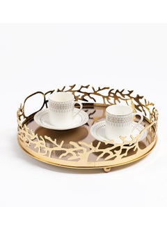 اشتري Mozaik Round Tray, Gold - 28 cm في الامارات