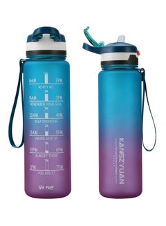 Buy Straw Sports Water Bottle With Time Marker for Fitness Gym Camping Outdoor Sports Protein Shaker Outdoor Travel Portable Leakproof Drinkware Drink Bottle BPA Free 1000mL Blue Purple in UAE