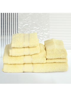 Buy 6 Pcs ALEZAYA Dyed Towel set 500 GSM 100% Cotton Terry Viscose Border 1 Bath Towel 70x140 cm 1 Hand Towel 50x90 cm 1 Guest Towel 40x60 cm & 1 Baby Towel 30x50 cm & 2 Face Towel 33x33 cm Yellow Color in UAE